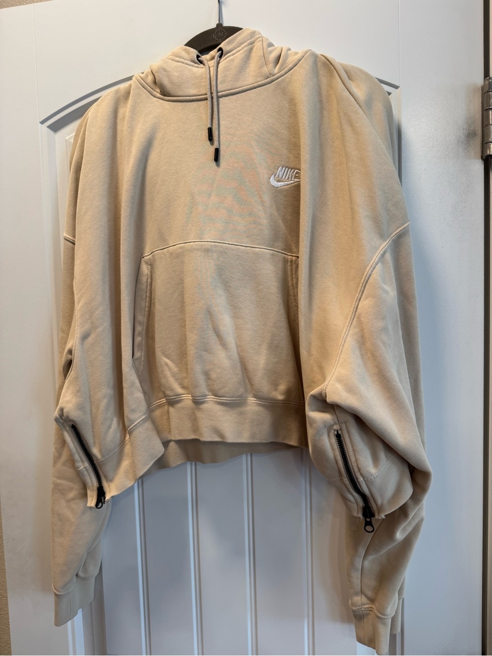Nike Cream Cropped Hoodie with Zip-Sleeve Accents